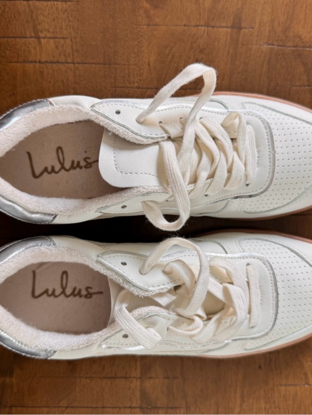 Lulu's Cream and Silver Lace-Up Sneaker